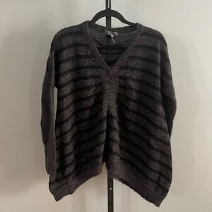 Quinn Gray and Black Striped Wool Mohair Blend Pull Over Sweater Size Small